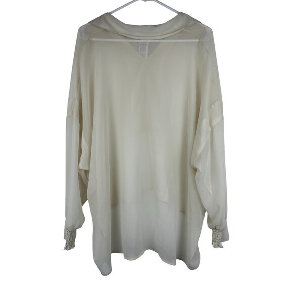 Cabi Abbey Sheer Top & Cami Set S Style 6291 Cream Long Smocked Wrists Large - Picture 9 of 9